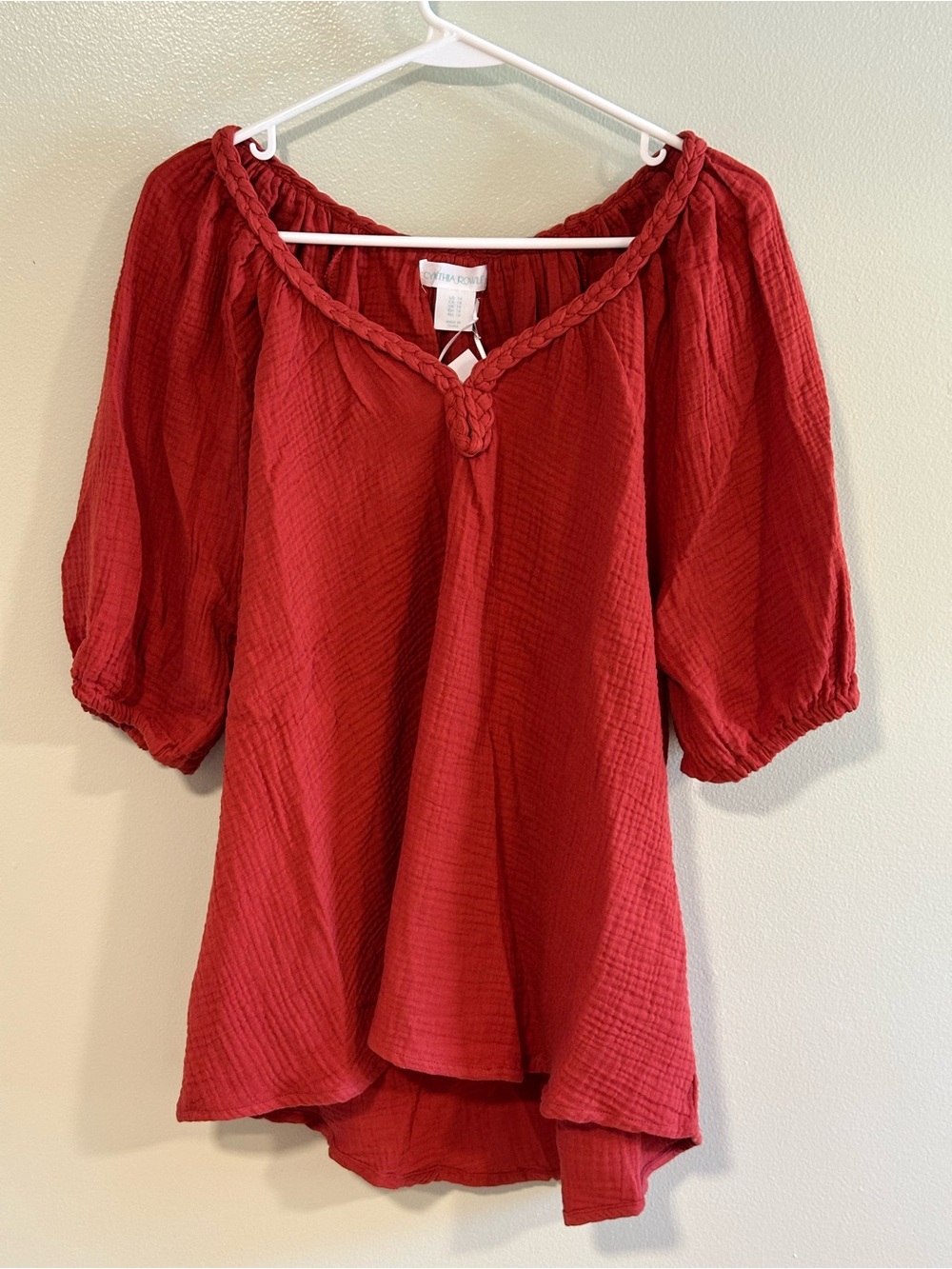 Cynthia Rowley Red 100% Cotton Gauze Peasant Tunic Top